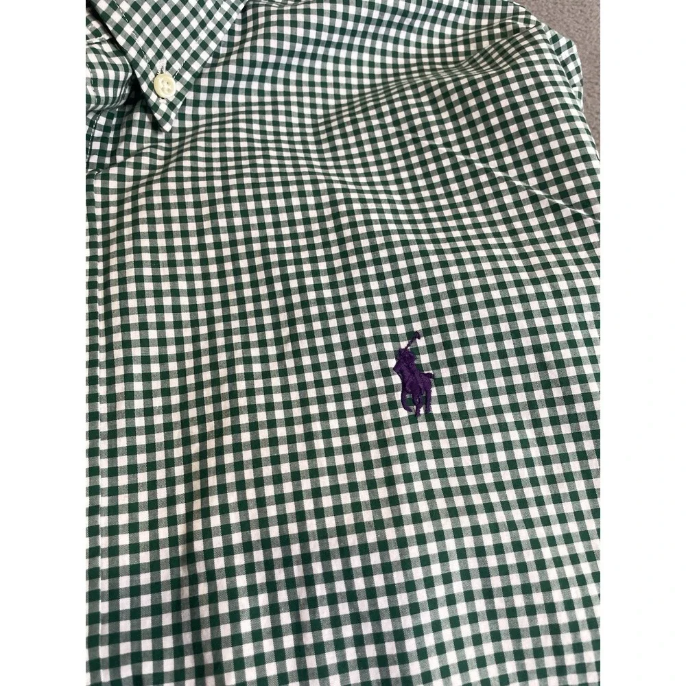 Polo Ralph Lauren Shirt Mens Large Green Gingham Classic Fit Button Down